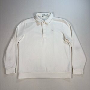 Criquet Terry Fleece Polo Sweatshirt Men's L White Pullover Logo Golf Lounge